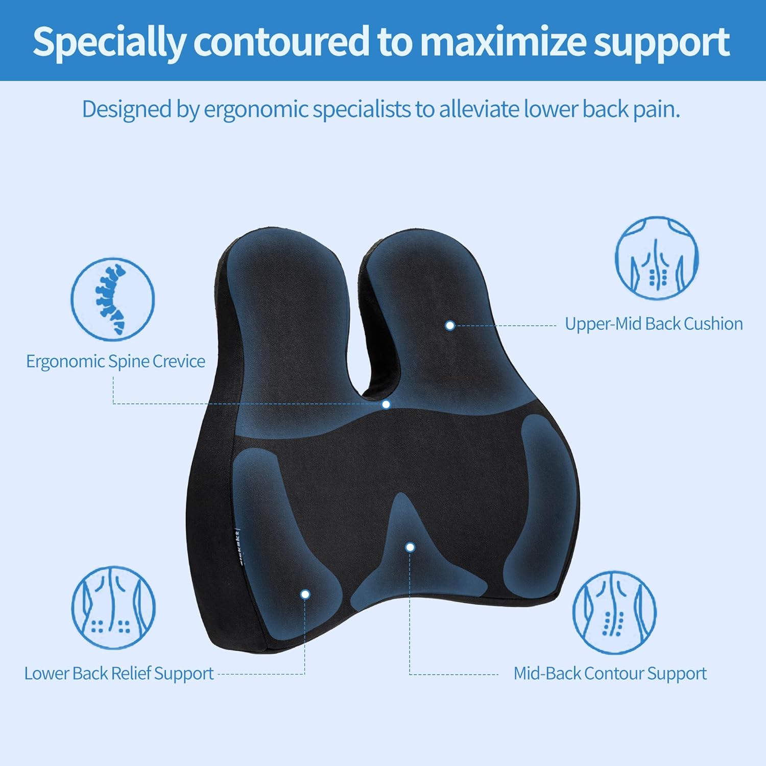 Lumbar Support Pillow for Office Chair and Car Seat - Gel Memory Foam Back Cushion Improve Sitting Posture & Back Pain Relief, Lumbar Support Cushion with Adjustable Strap & Non-Slip
