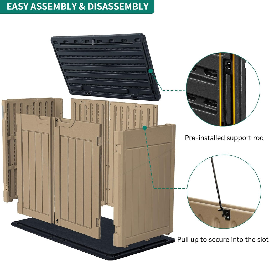 YITAHOME Extra Large Outdoor Horizontal Storage Shed, 4.5x4ft Resin Tool Sheds w/o Shelf, Easy to Assemble Waterproof Storage for Trash Cans, Garden Tools, Lawn Mower, Lockable, Brown