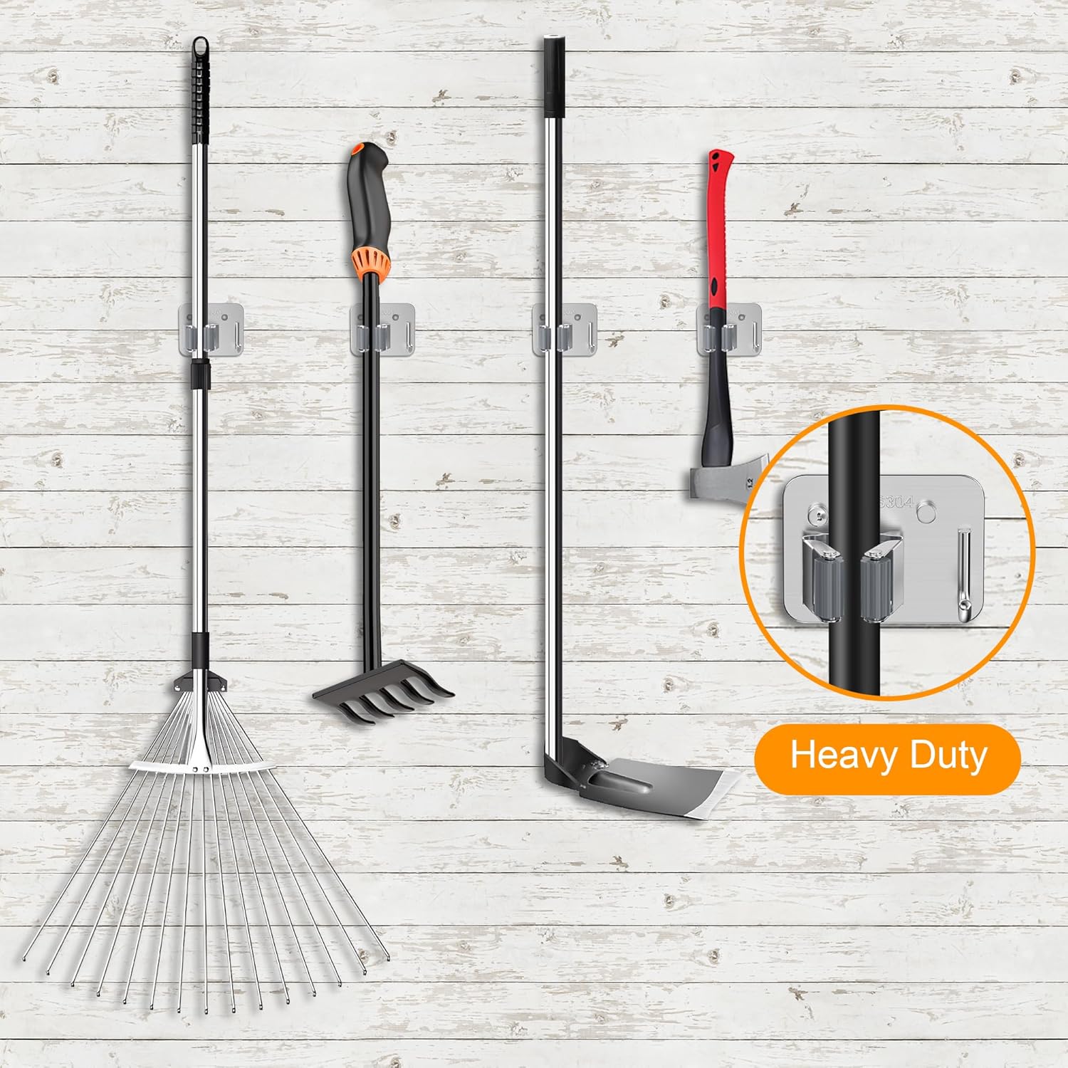 4 Pack Stainless Steel Mop and Broom Holder Wall Mount with Hook, Screw Drilling Mop and Broom Hanger, Single Heavy Duty Storage Rack for Laundry Garage Closet Garden Tool Organizer, Silver