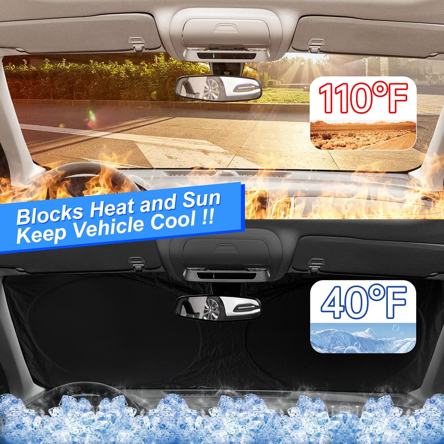 for Honda Fit 2024 Windshield Sun Shade Foldable Sunshade-for Honda Fit 2007-2022 2023 Windshield Cover 210T Reflective Front Window Protector Blocks UV Rays Sun Visor Car Accessories XXL(63" x39.4")