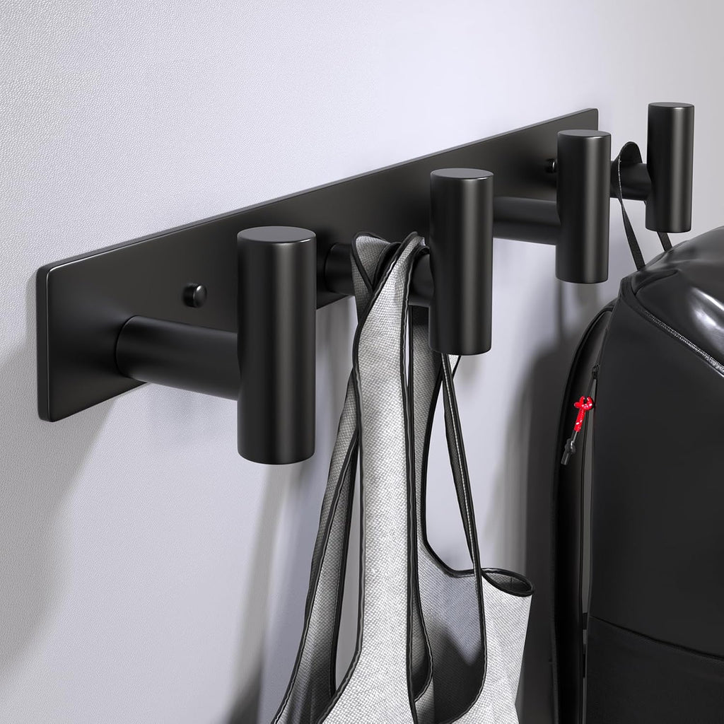 Coat Rack Wall Mounted with 4 Hooks, Wall Hooks for Hanging Towel Coat Hat Bag, Heavy Duty, Metal Hat Rack Coat Hanger Towel Hooks Coat Hooks for Entryway Bathroom Kitchen (Black, 2 Packs)
