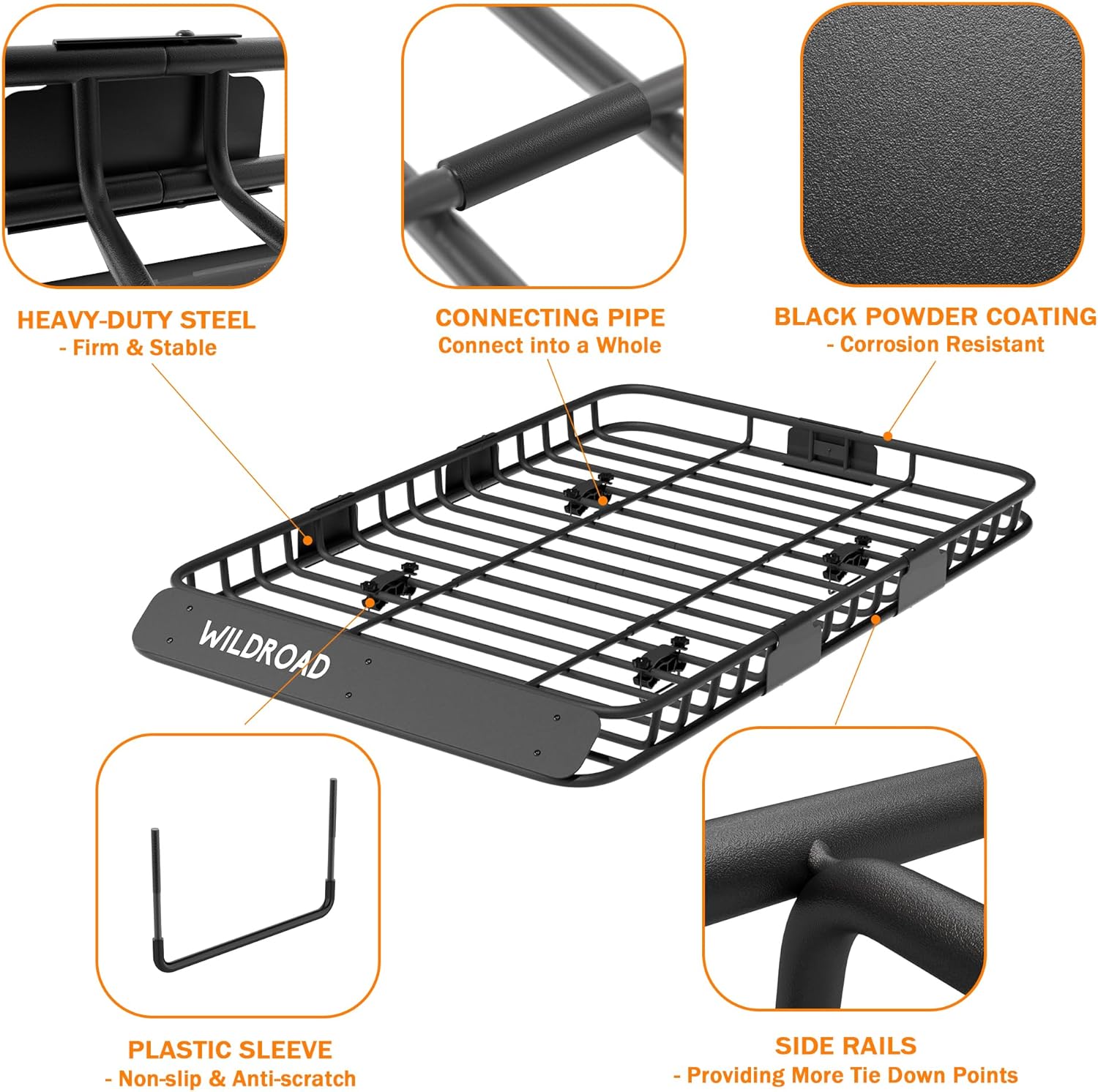 WILDROAD Car Roof Cargo Carrier Combo of Upgraded 64"x 39"x 4" Roof Rack Cargo Basket, Super Duty Bungee Cargo Net. Universal Car Top Luggage Holder Carrier Basket Fits for SUV Truck Cars