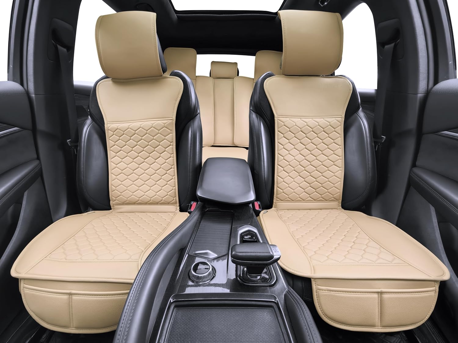 Elantrip Car Seat Cover Full Set Leather Car Seat Protector Universal fit for Most Cars SUVs and Trucks Water Proof Front and Rear Seat Protector Beige