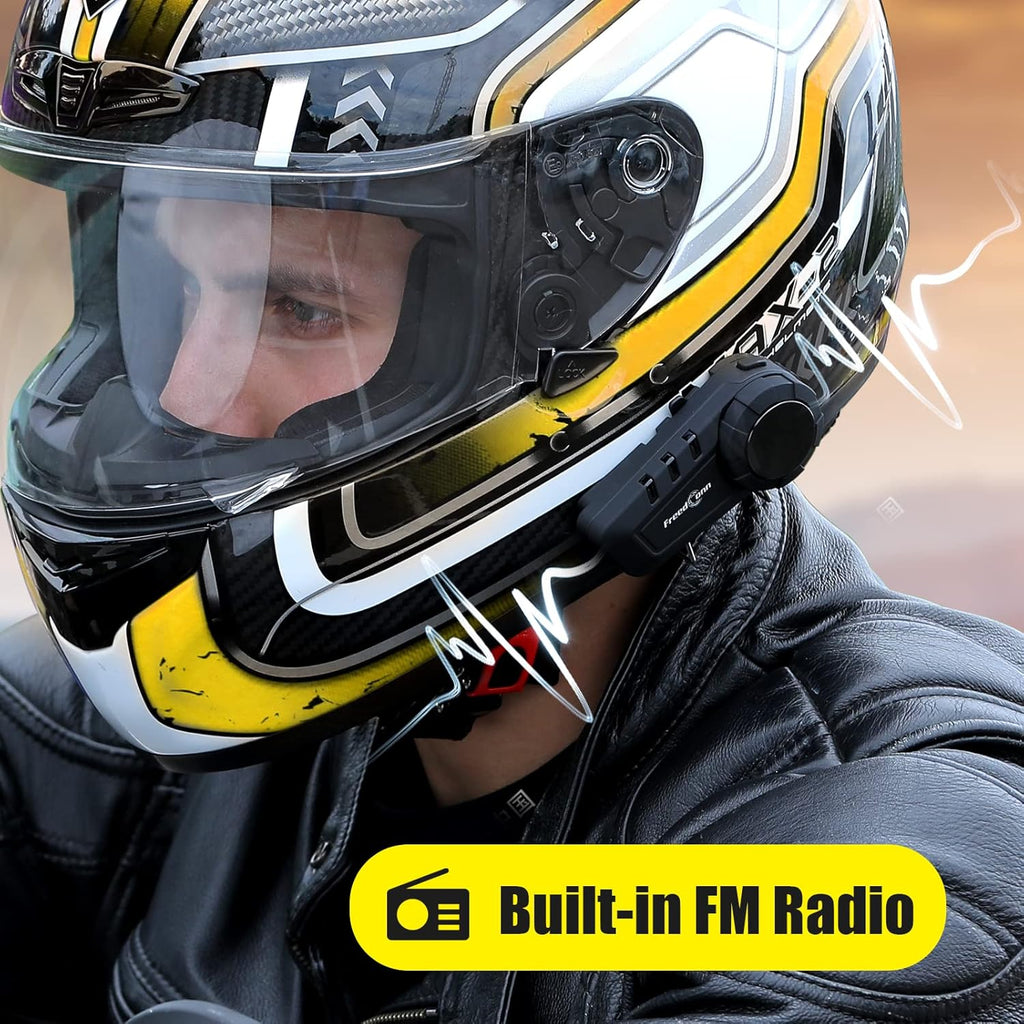 FreedConn KY PRO Motorcycle Helmet Bluetooth Headset, Motorcycle Communication Systems with CVC Noise Cancellation, Stereo Music, 6 Riders 0.75mi/1200m intercom, Dual Device Connection, IP65, 2 Pack