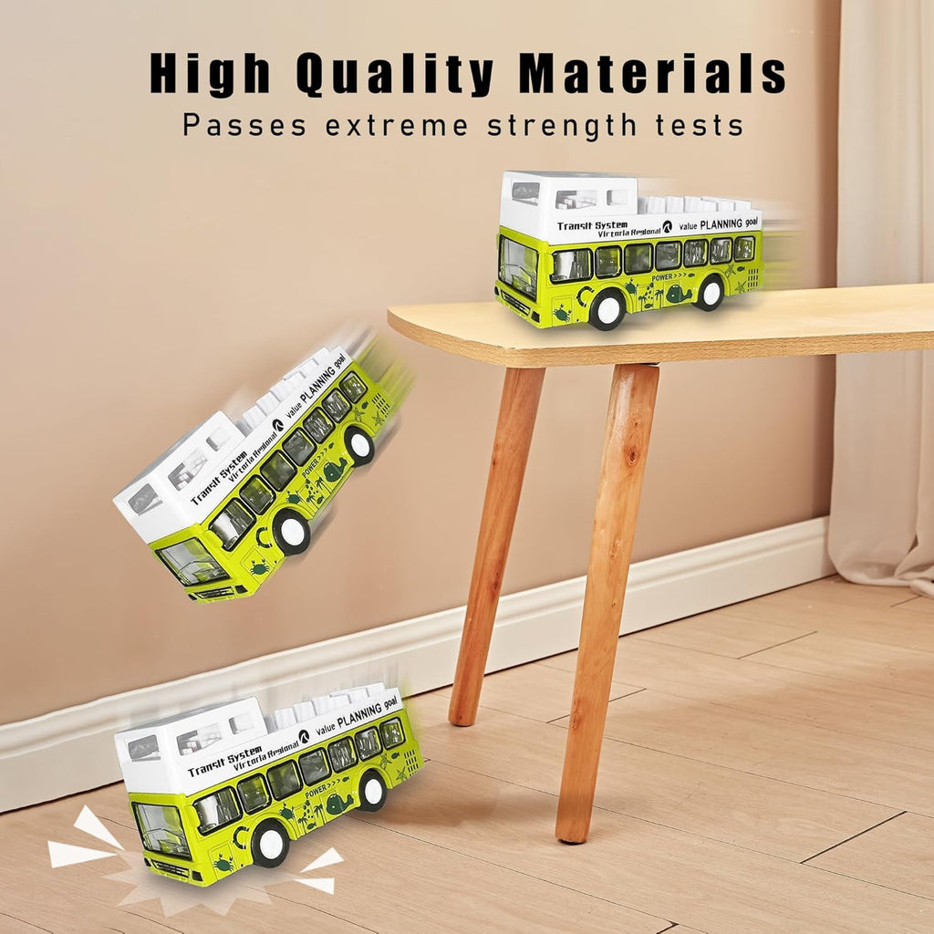 KIDAMI Die Cast Metal Toy Cars Buses Set, 1:64 Scale Double Decker City Bus Vehicles, Pull Back Cars with Openable Doors for Toddlers Boys Girls Birthday Gift