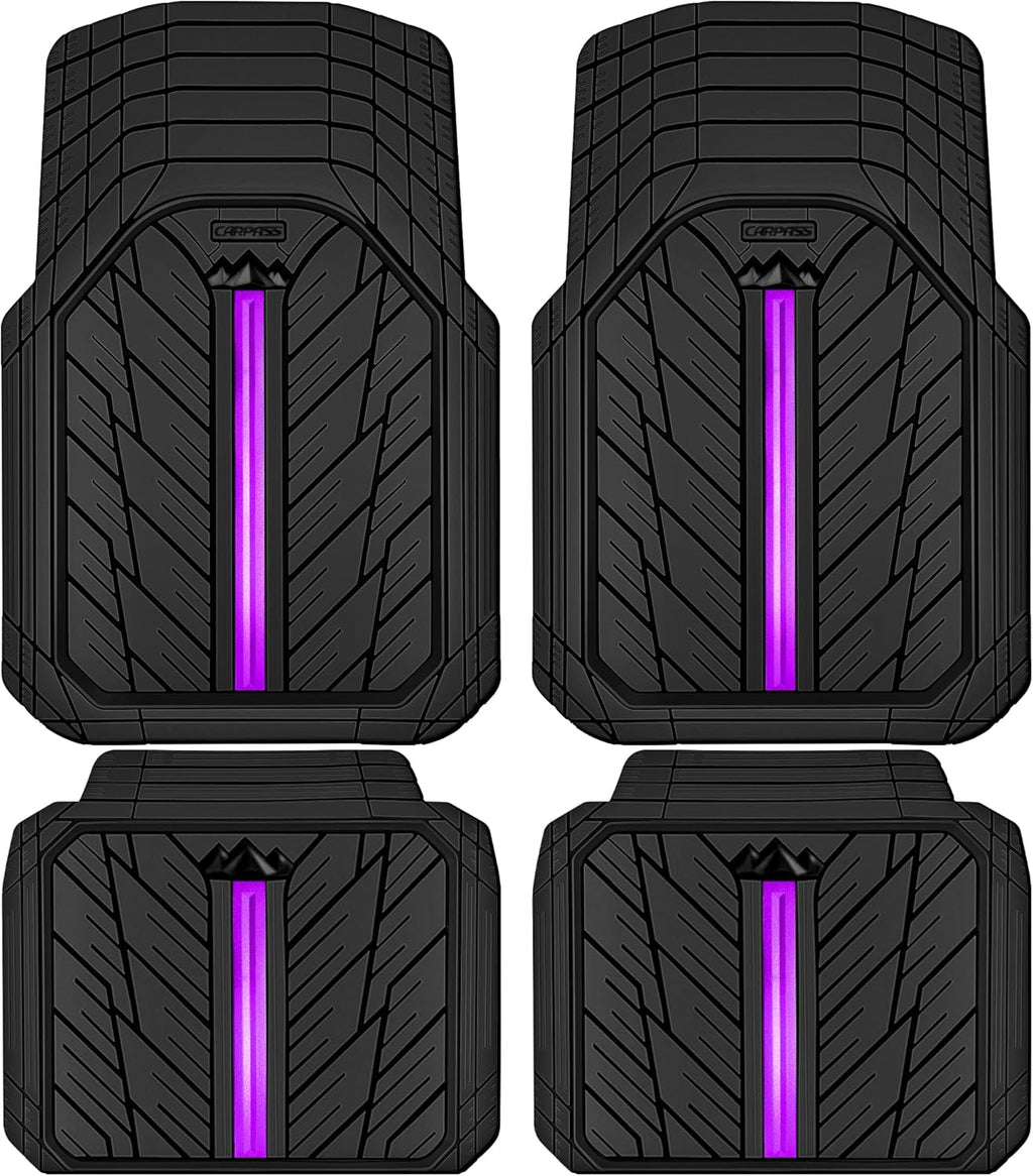 CAR PASS Metal Medium Rubber Floor Mats for Car Heavy Duty Car Mats All Weather, Universal Trim to Fit for Truck SUV Vehicle Automotive Floor Mats, Waterproof Car Mats 4 Piece Black Purple