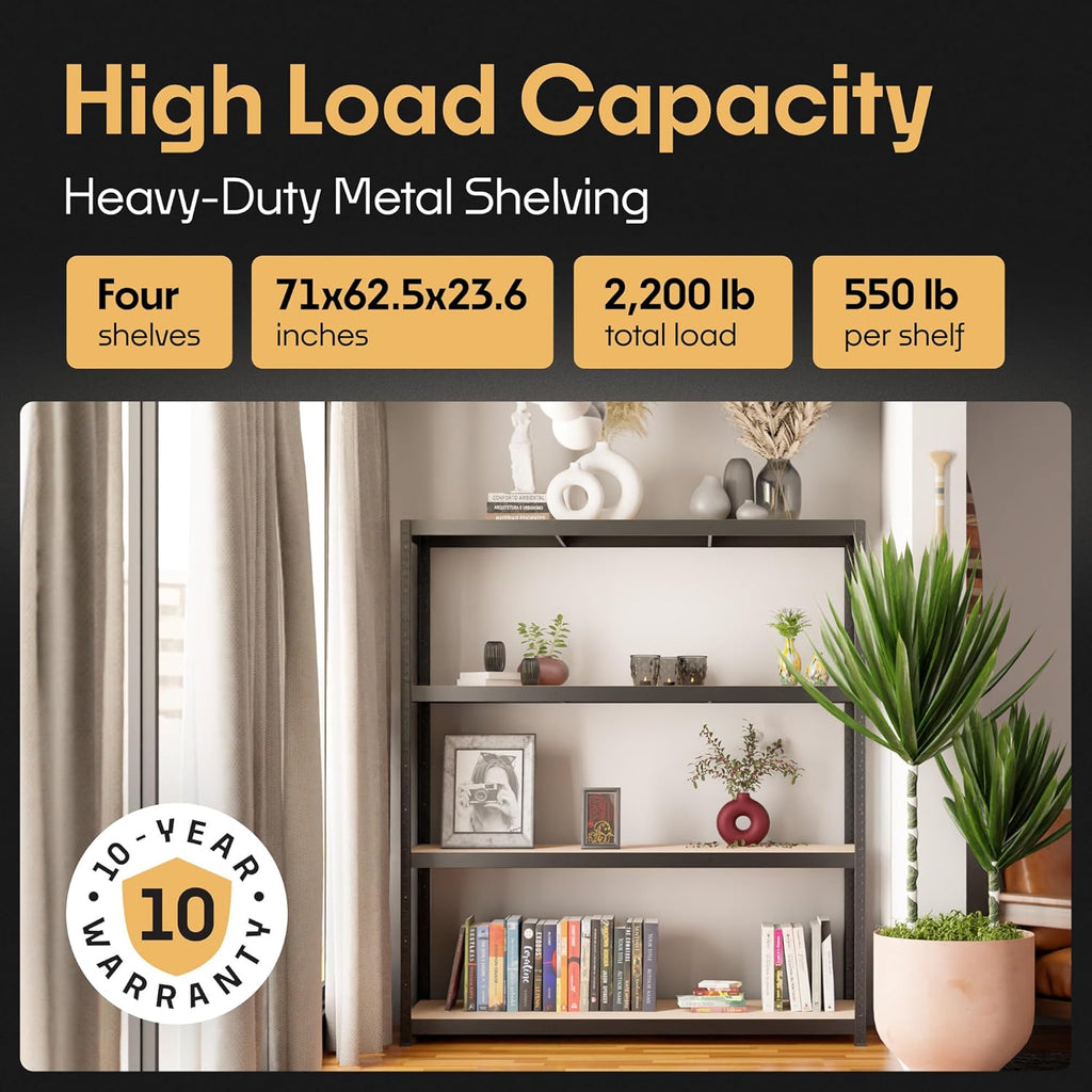 Storage Shelves: 5 Storage Shelves Heavy Duty w/ 2,200 lb Total Load Capacity, 550 per Storage Shelf 71x63x24 | Perfect Solution for Your Storage Needs | Adjustable Shelving Unit
