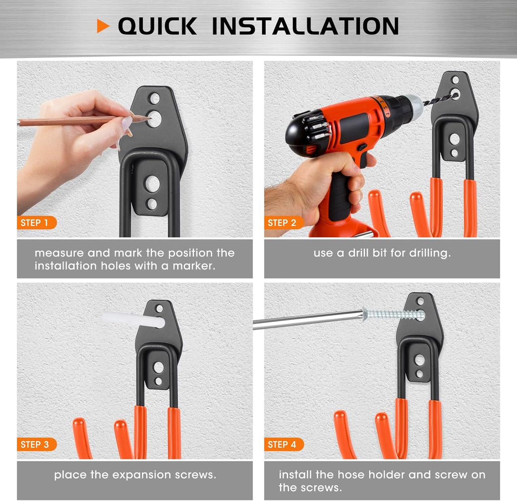 Hose Hanger Wall Mount 2 Pack,Heavy Duty Hose Holder with Screws Metal Hose Hangers for Outside,Hose Rack Suitable for Garage,Garden and Yard