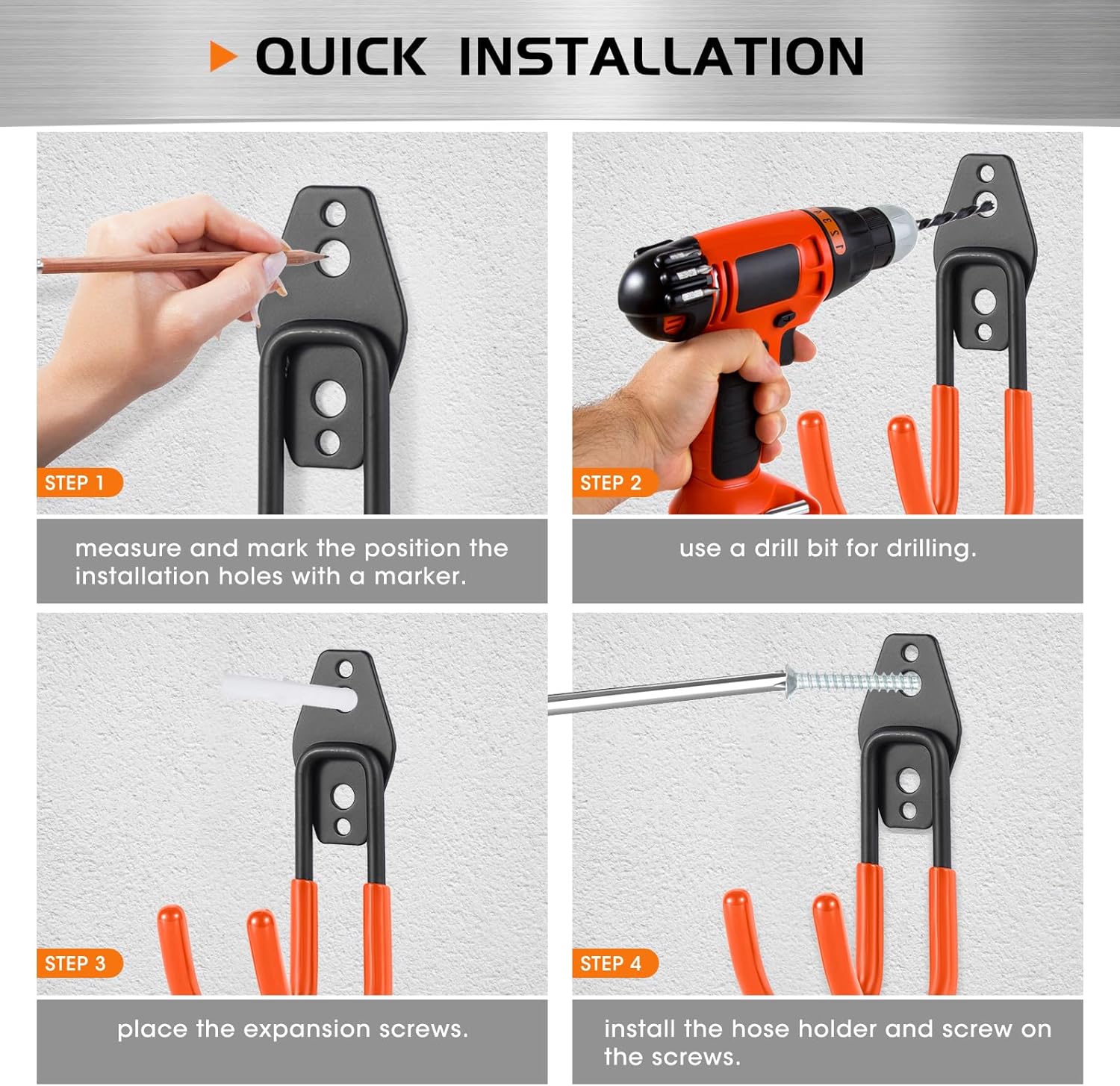 Heavy Duty Hose Hook, Garage Storage Utility Hooks, Garden Hose Hooks with Coating, Wall Mount Hooks for Bikes, Tools, Ladders, Cables, and Outdoor Equipment, Orange