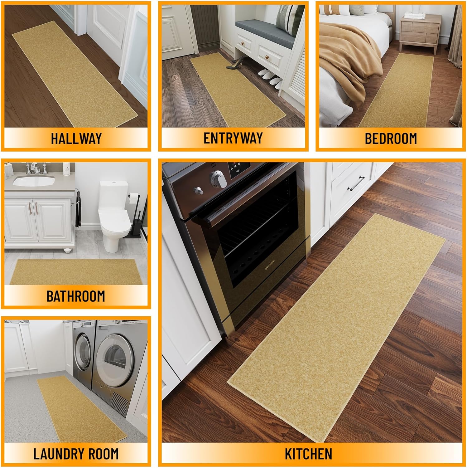 Ottomanson Hallway Runner Rug 20" x 59" Non Slip Solid Area Rugs Easy to Clean Laundry Rug Runner Durable & Pet Friendly Floor Carpet Runners for Hallways Entryway Living Room Kitchen, Beige