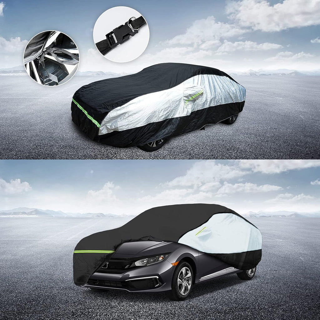 Universal Sedan Car Cover Fit for Toyota Corolla, Honda Civic, Nissan Sentra, Ford Focus, Chevy Cruze,Waterproof All Weather Anti-UV Windproof Snow Protection - Up to 193''(L)