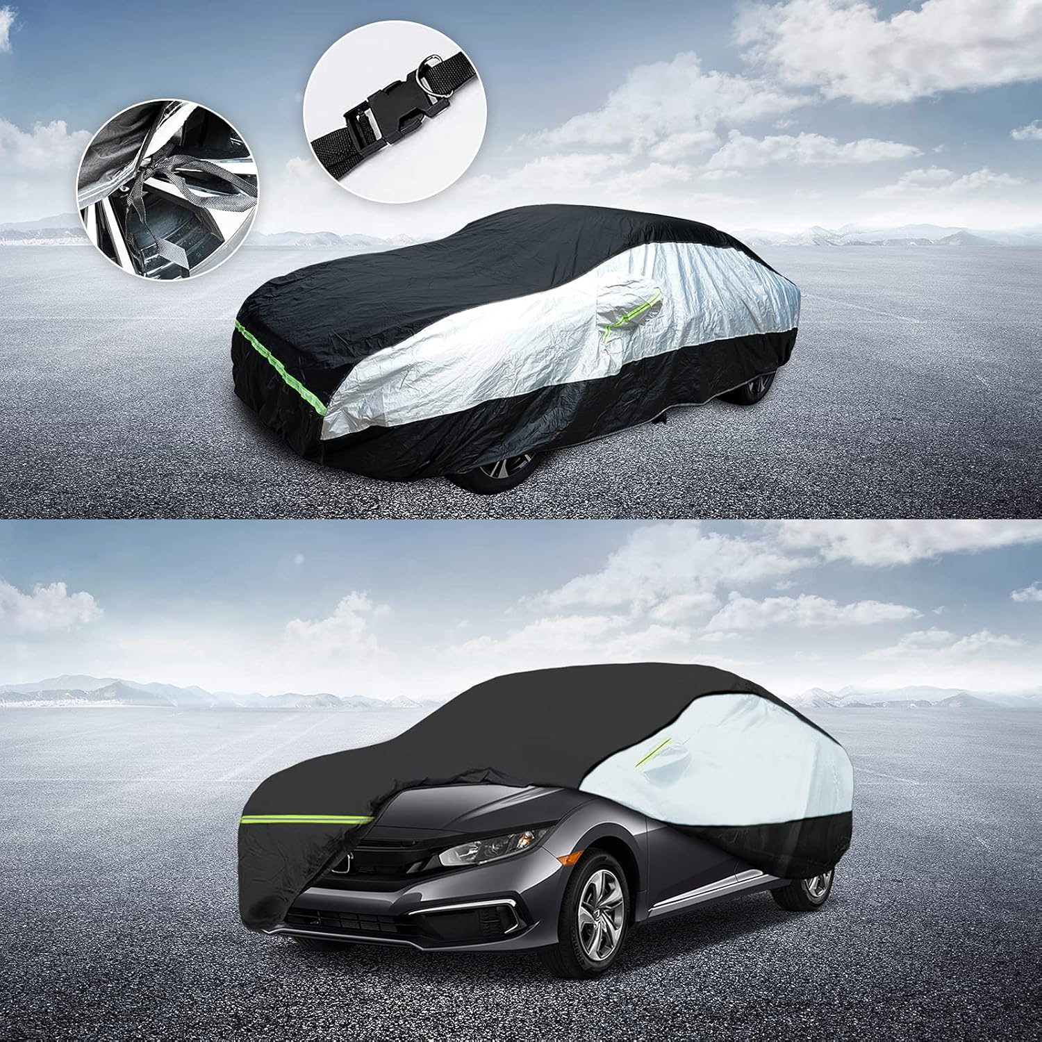 Universal Sedan Car Cover Fit for Toyota Corolla, Honda Civic, Nissan Sentra, Ford Focus, Chevy Cruze,Waterproof All Weather Anti-UV Windproof Snow Protection - Up to 193''(L)