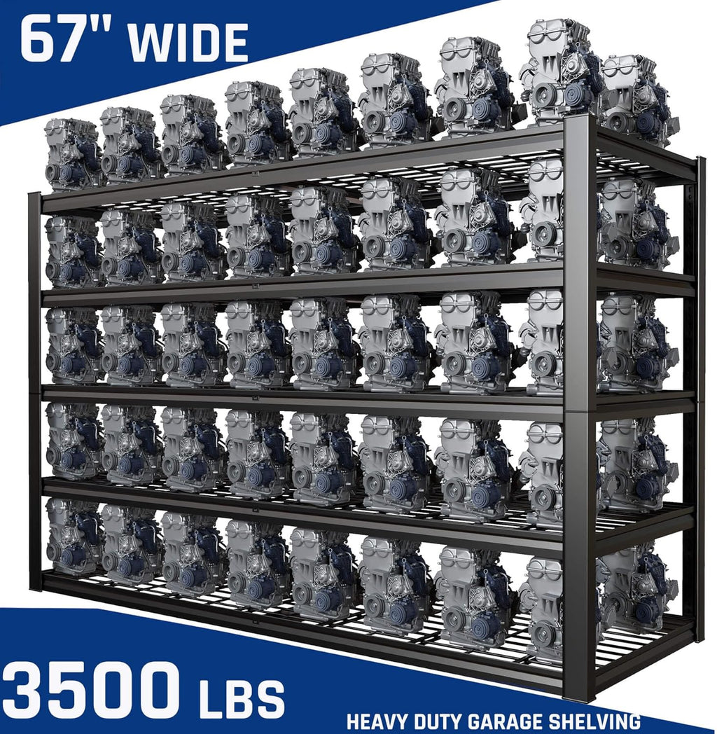 67" W Garage Shelving Heavy Duty, 67" W x 24" D x 84" H, Adjustable 5 Tier Metal Shelves, Commercial Metal Shelf Rack, Industrial Shelving