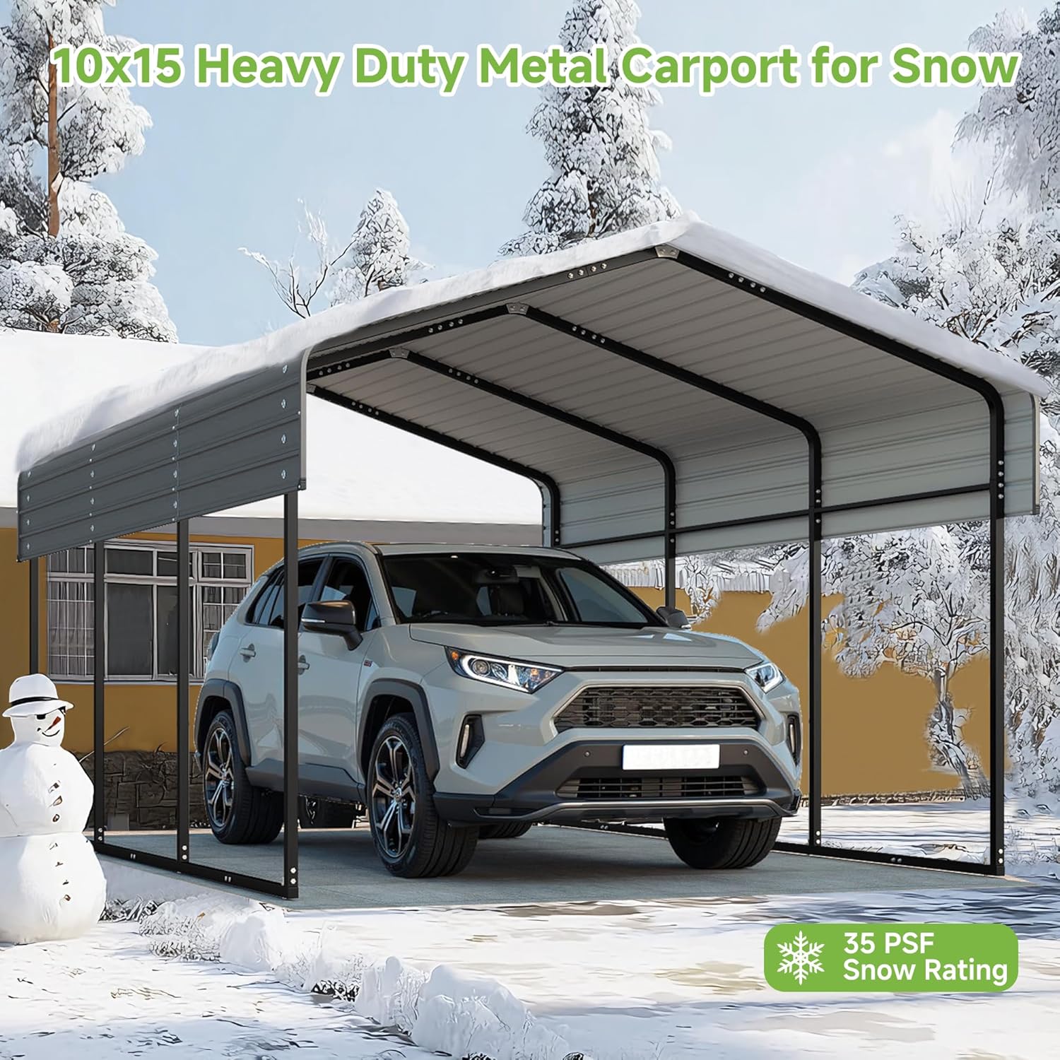 Real Relax 10x15FT Heavy Duty Metal Carport, Outdoor Carport Canopy with Galvanized Steel Roof and Reinforced Base for All-Weather, Garage Shelter Shade for Trucks, Boats, Party, Gray
