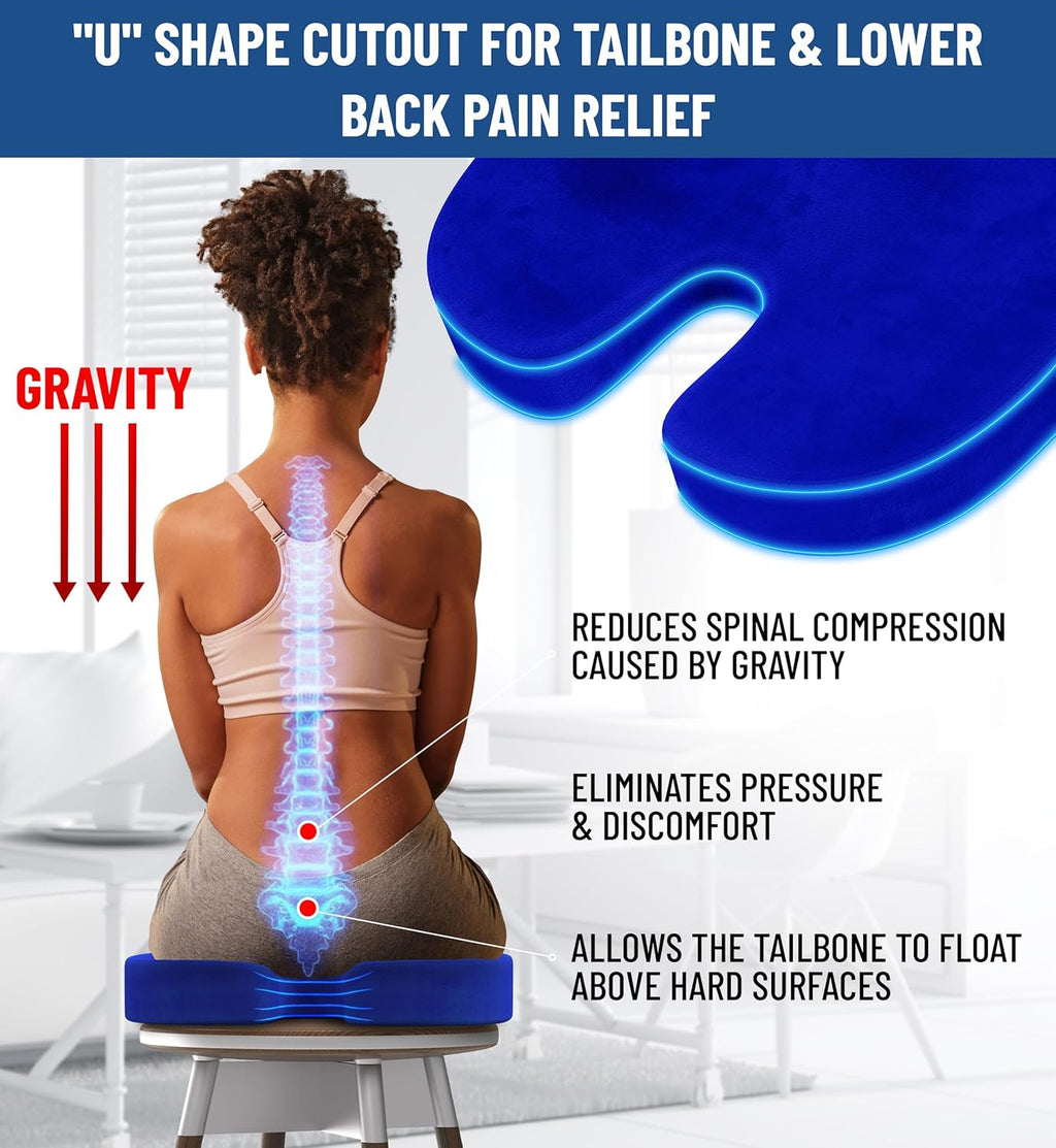 Everlasting Comfort Doctor Recommended Memory Foam Seat Cushion for Office Chairs & Car Seat - Ergonomic Office Desk Accessories for Tailbone Pain Relief, Sciatica & Back Support