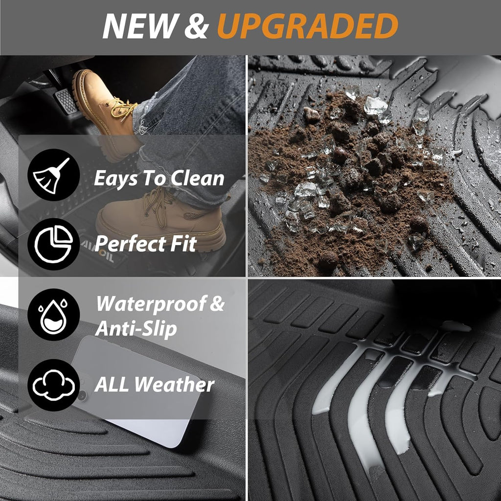 AIPOIL® Floor Mats & Cargo Liner Set for 2019-2020 Hyundai Santa FE All Weather Protection TPE Anti-Slip Automotive Full Set Custom Car Mats Accessories - Black