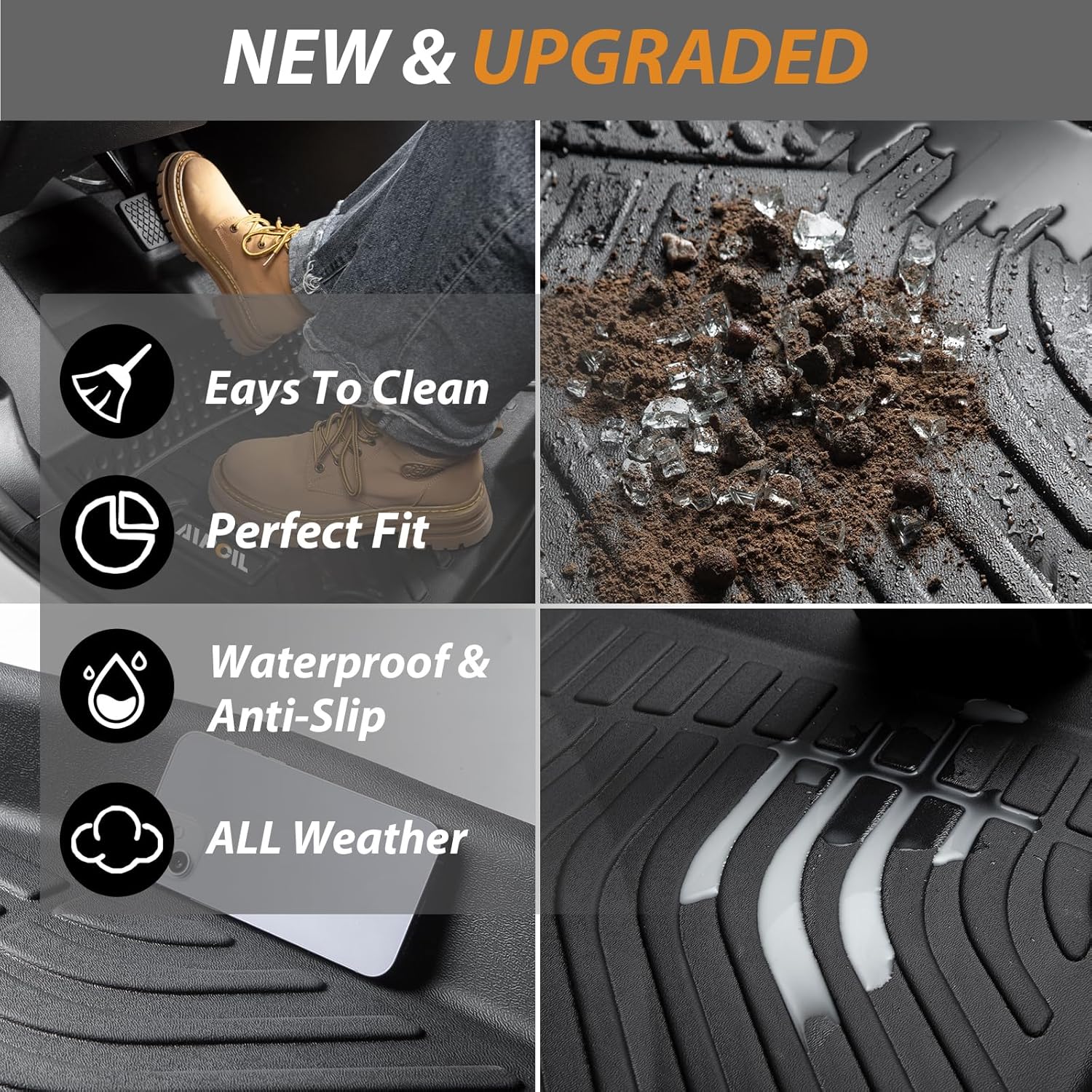 AIPOIL® Floor Mats for 2019-2023 Ford Range SuperCrewCab All Weather Protection TPE Anti-Slip Automotive Full Set Custom Car Mats Accessories - Black