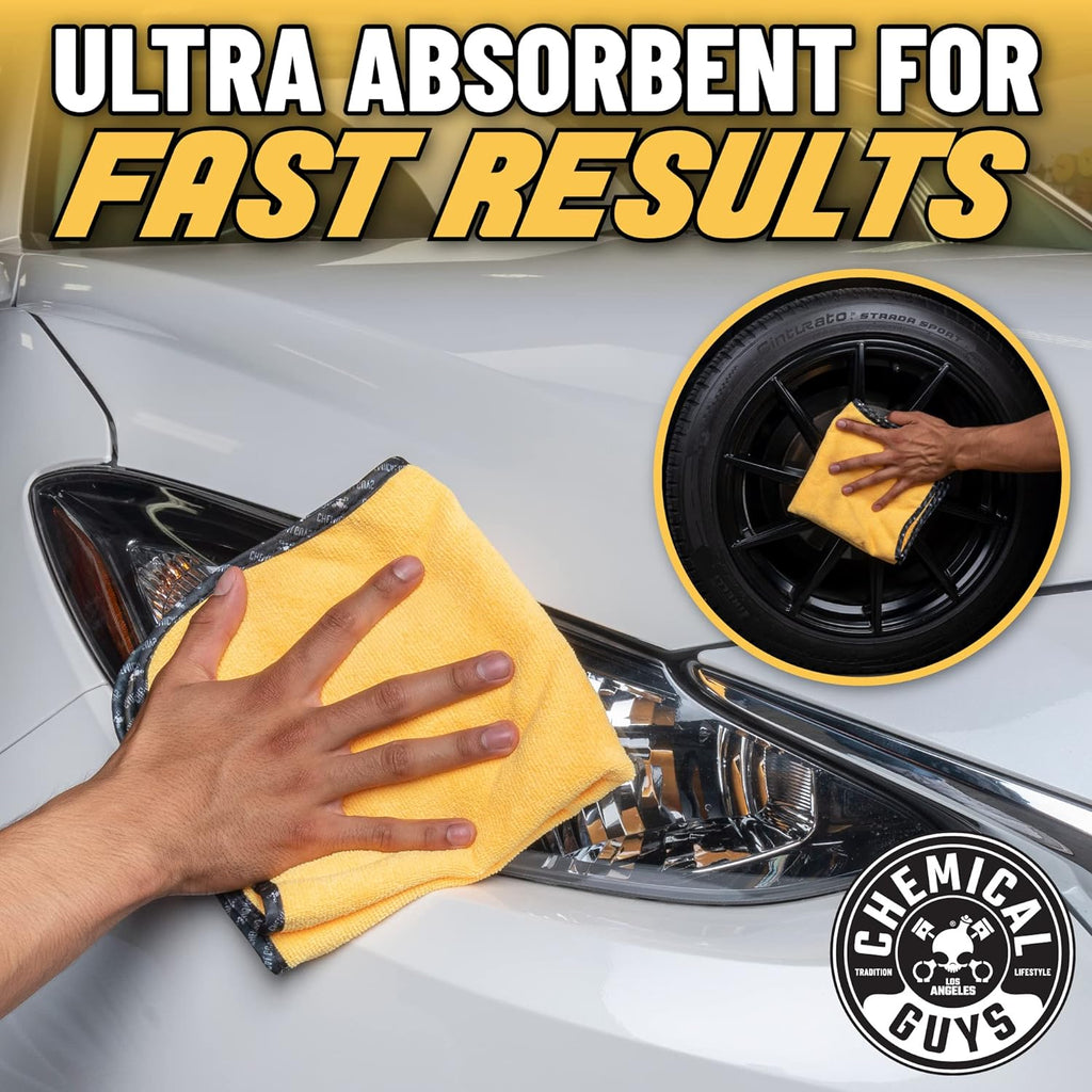 Chemical Guys MIC 506 03 Professional Grade Premium Microfiber Towels, Gold (16 Inch x 16 Inch) (Pack of 3) - Safe for Car Wash, Home Cleaning & Pet Drying Cloths