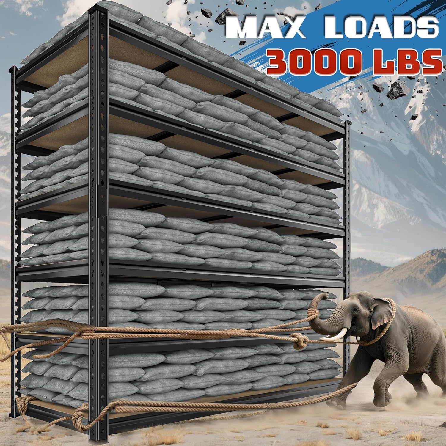 83.8" H Garage Shelving 59.8" W Metal Shelving 3000LBS Storage Shelves Heavy Duty Garage Shelves Adjustable Metal Shelf for Basement Warehouse Pantry 59.8" W x 24" D x 83.8" H