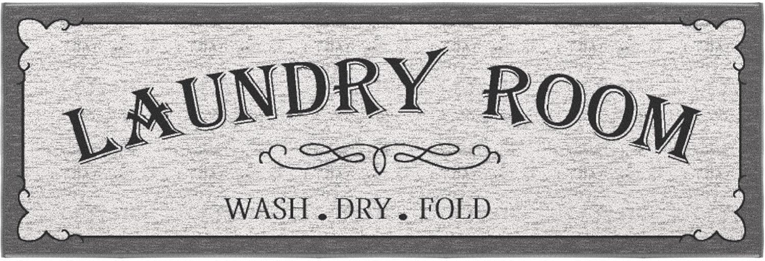 Ottomanson 20" x 59" Laundry Room Rug - Non-Slip Mat for Laundry & Mudroom - Durable, Stain-Resistant, and Easy to Clean - Perfect for High-Traffic Areas - Runner Rug for Entryway Bathroom, Gray