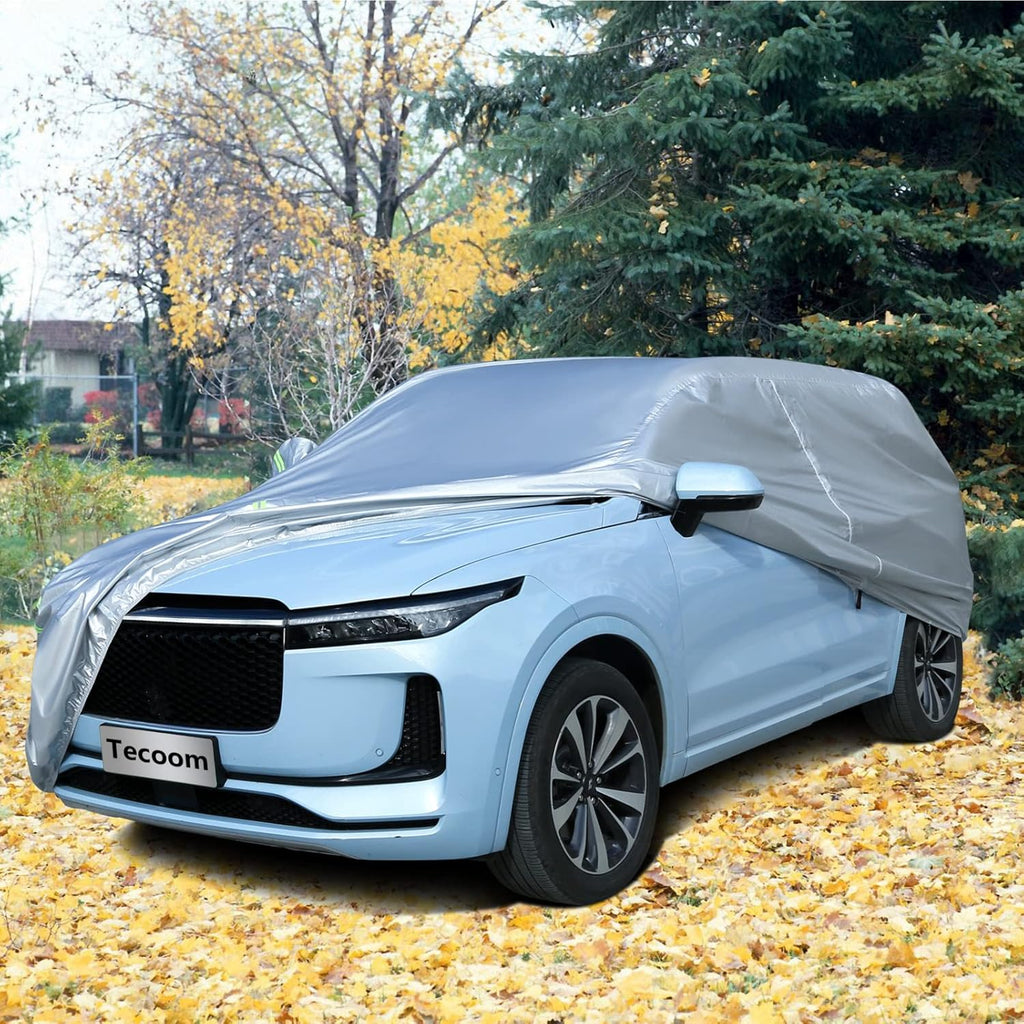 Tecoom Light Shell Waterproof UV-Proof Windproof Car Cover Classic Zipper Design for All Weather Indoor Outdoor Fit 206-215 Inches Full-Size SUV