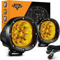 Auxbeam P4 Series Flood Beam Amber Round Light Pods, 4 Inch 90W Yellow Flood Light Bar Backup Reverse, LED Offroad Lights Automotive Work Lights Super Bright Fog Lamp, Pair