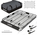 Wildroad Roof Rack Cargo Basket, Upgraded 4” Fence Wide Car Roof Basket Combo, 64"x 50"x 4" Universal Roof Cargo Carrier Basket with Cargo Bag, Cargo Net and Ratchet Straps Fits for SUV Truck Cars