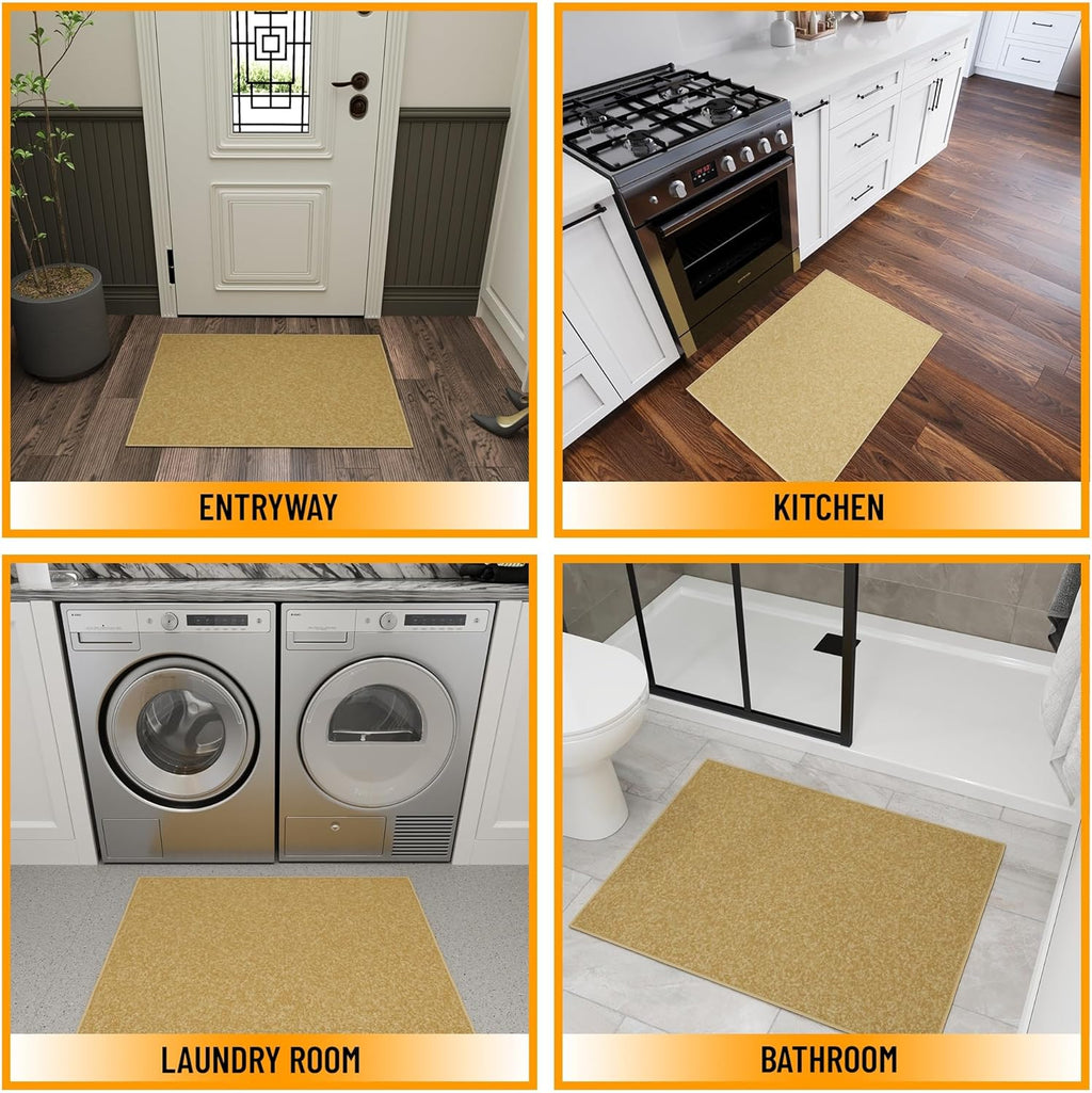 Ottomanson Rugs for Entryway 2'3" x 3' Non Slip Solid Small Area Rugs Durable Front Door Mat Rug Stain Resistant Entrance Rugs for Bathroom Kitchen Bedroom & Living Room, Beige