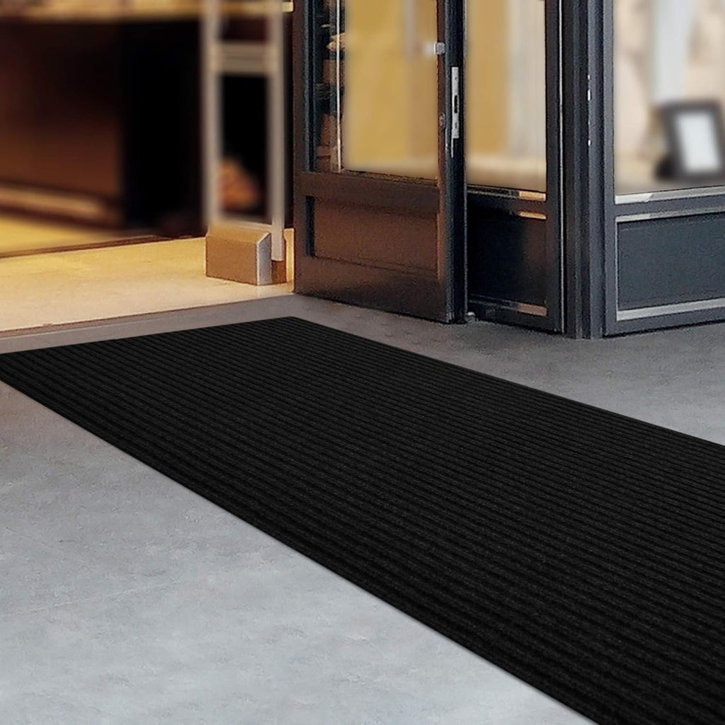 iCustomRug Spartan Weather Warrior Indoor/Outdoor Utility Ribbed Carpet Runner with Non-Slip Thermoplastic Rubber Backing, 3ft X 36ft in Black