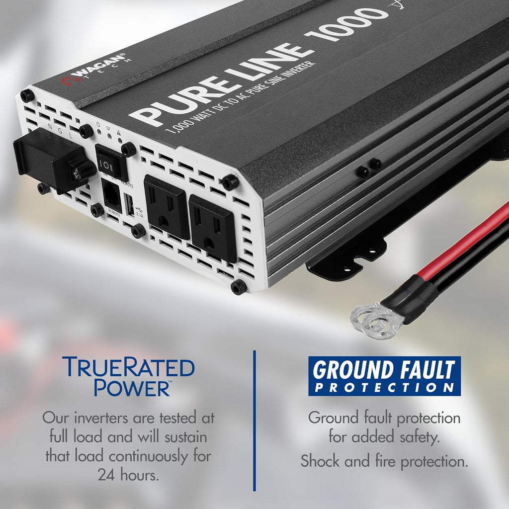 Wagan EL3804 Pure Line Inverter 1000 Watt DC 12V to 110V AC Car Pure Sine Wave Power Inverter for Home RV Camping Van Life Off Grid ETL Certified