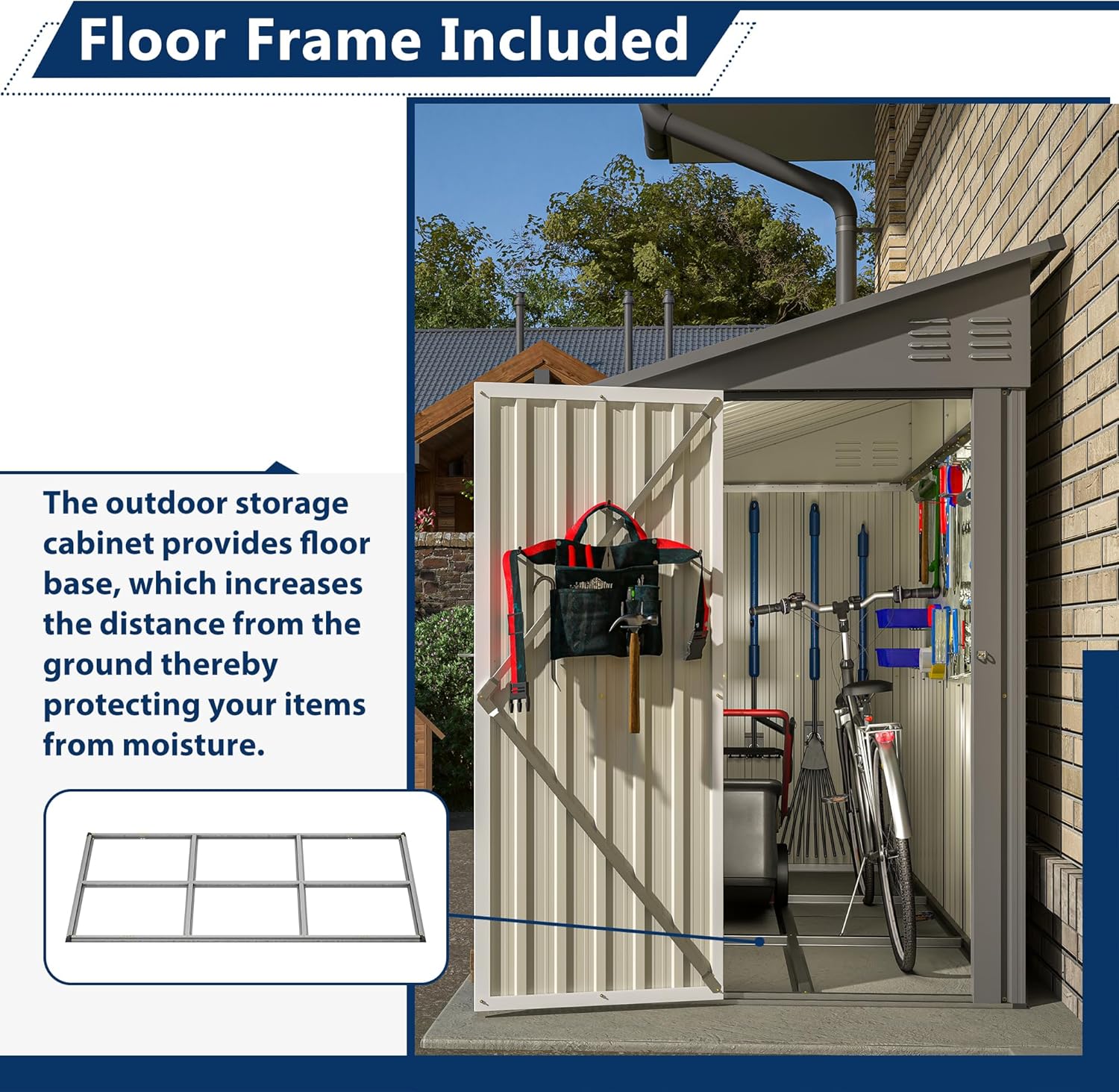 Shed Lean to Storage Shed, Outdoor 4' x 8' Metal Wall Side Storage Sheds & Outdoor Storage, Garden Storage Cabinet for Backayrd, Patio and Outdoor Use,Grey