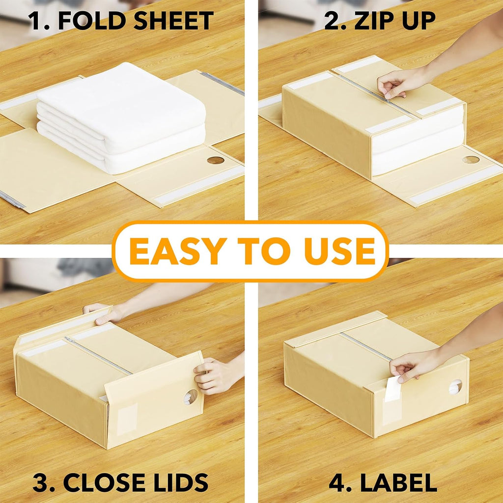 SpaceAid 6 Pack Bed Sheet Organizers and Storage, Foldable Sheet Organizer with Window for Linen Closet, Set Folder Keeper for Queen & King Size Bedding Storage (Beige)