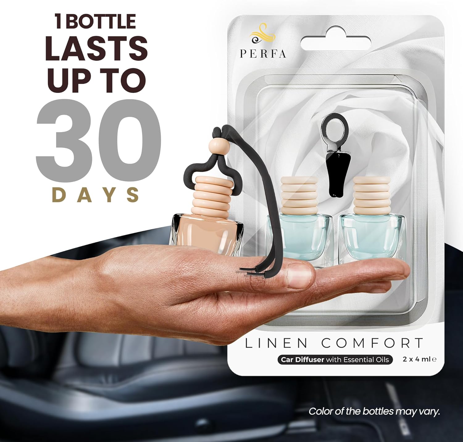 Car Air Fresheners - Linen Comfort Car Air Freshener for Men and Women | Pack of 2 Long Lasting Automotive Air Freshener | Odor Eliminator Car Perfume | Car Air Freshener Vent Clip by Perfa