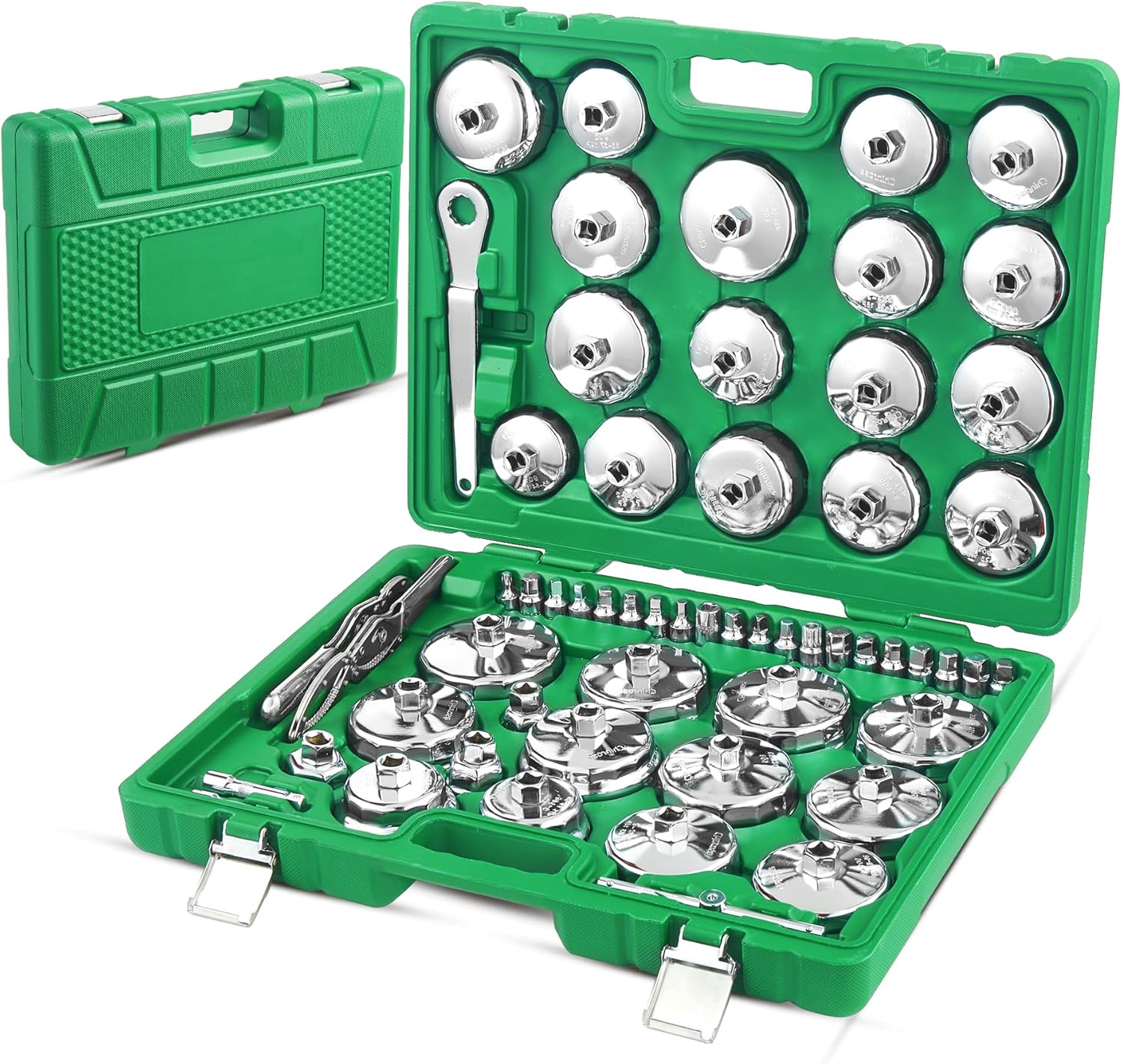 Auto Oil Filter Socket Wrench Set, Cup Type 1/2 inch Drive Cap Removal Tool, with Drain Plug Socket Set/Adjustable/Drive, Compatible, all Models Car, SUV, Oil Filter (58, GREEN)
