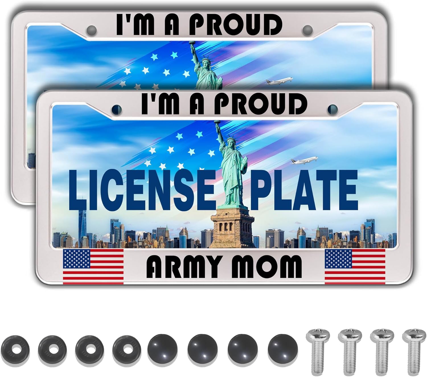 License Plate Frame Holder Black and White License Plate Frames I’m a Proud Army Mom Universal Aluminum Car Accessory 2 Pack with Screw Covers Set