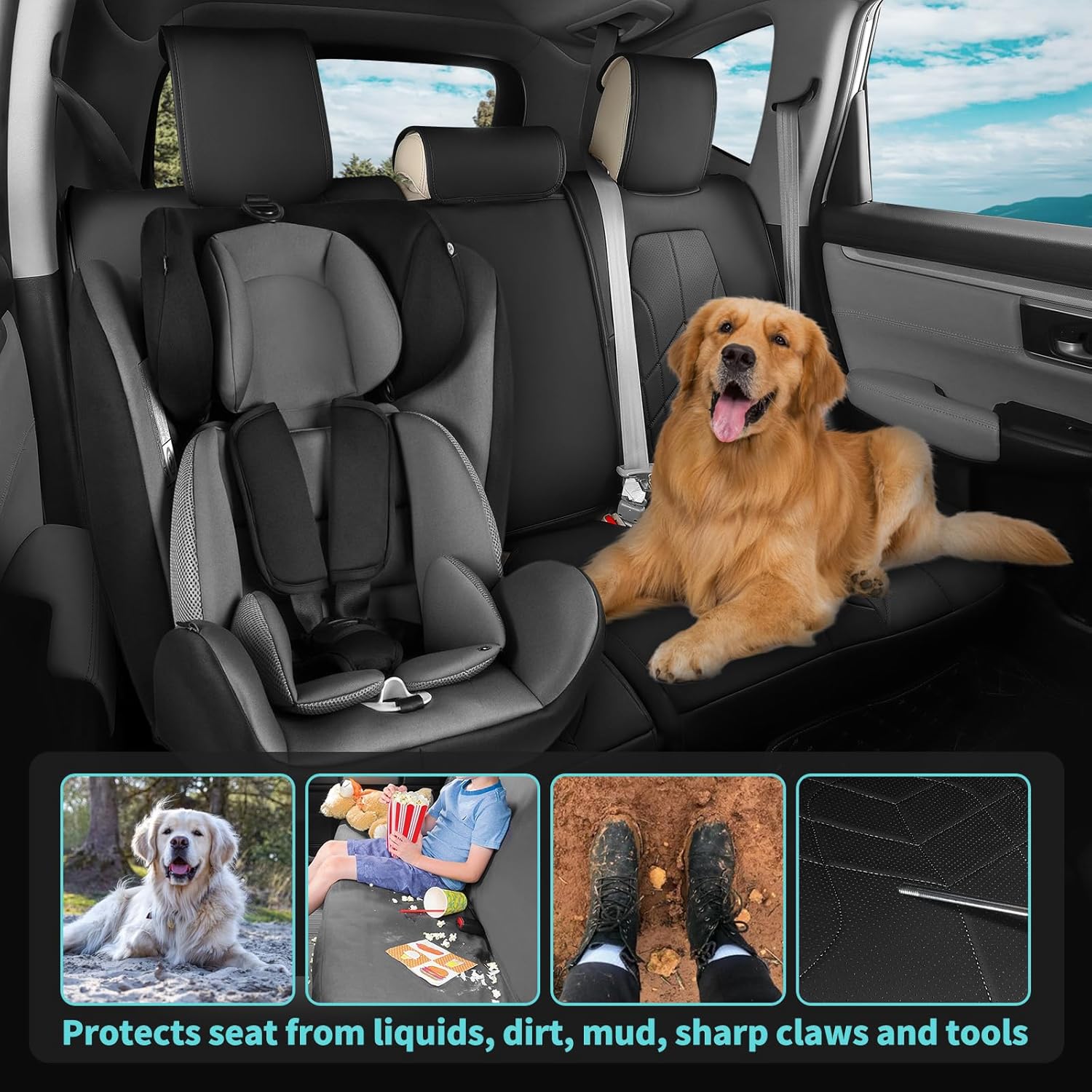 for Honda CRV Seat Covers Custom Fit 2017-2022 EXL EX LX Sport,Touring,Hybrid - Luxury Waterproof Leather Car Seat Covers Full Set - Black