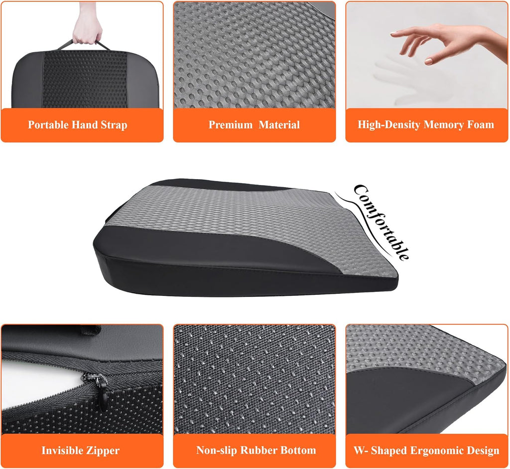 kingphenix Premium Car Seat Cushion, Memory Foam Driver Seat Cushion to Improve Driving View- Coccyx & Lower Back Pain Relief- Seat Cushion for Car, Truck, Office Chair (Black & Gray Mesh Cloth)
