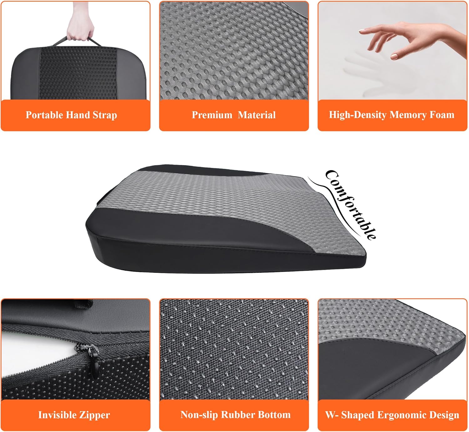 kingphenix Premium Car Seat Cushion, Memory Foam Driver Seat Cushion to Improve Driving View- Coccyx & Lower Back Pain Relief- Seat Cushion for Car, Truck, Office Chair (Black & Gray Mesh Cloth)