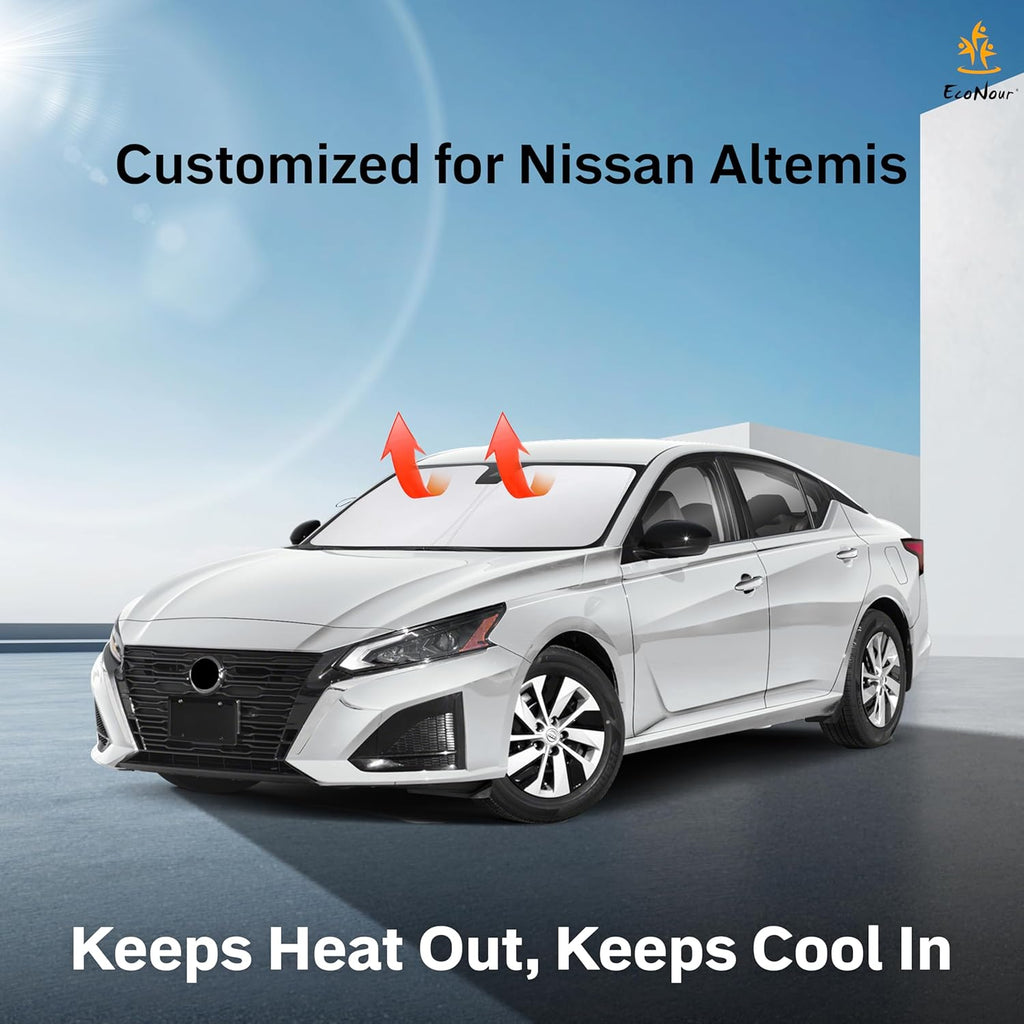 EcoNour Windshield Sunshade Compatible for Nissan Altima 2019-2024 2025-240T Polyester Material Cars Sun Visor Reflector Blocks UV Rays - Foldable Sunshade Interior Protection Accessories