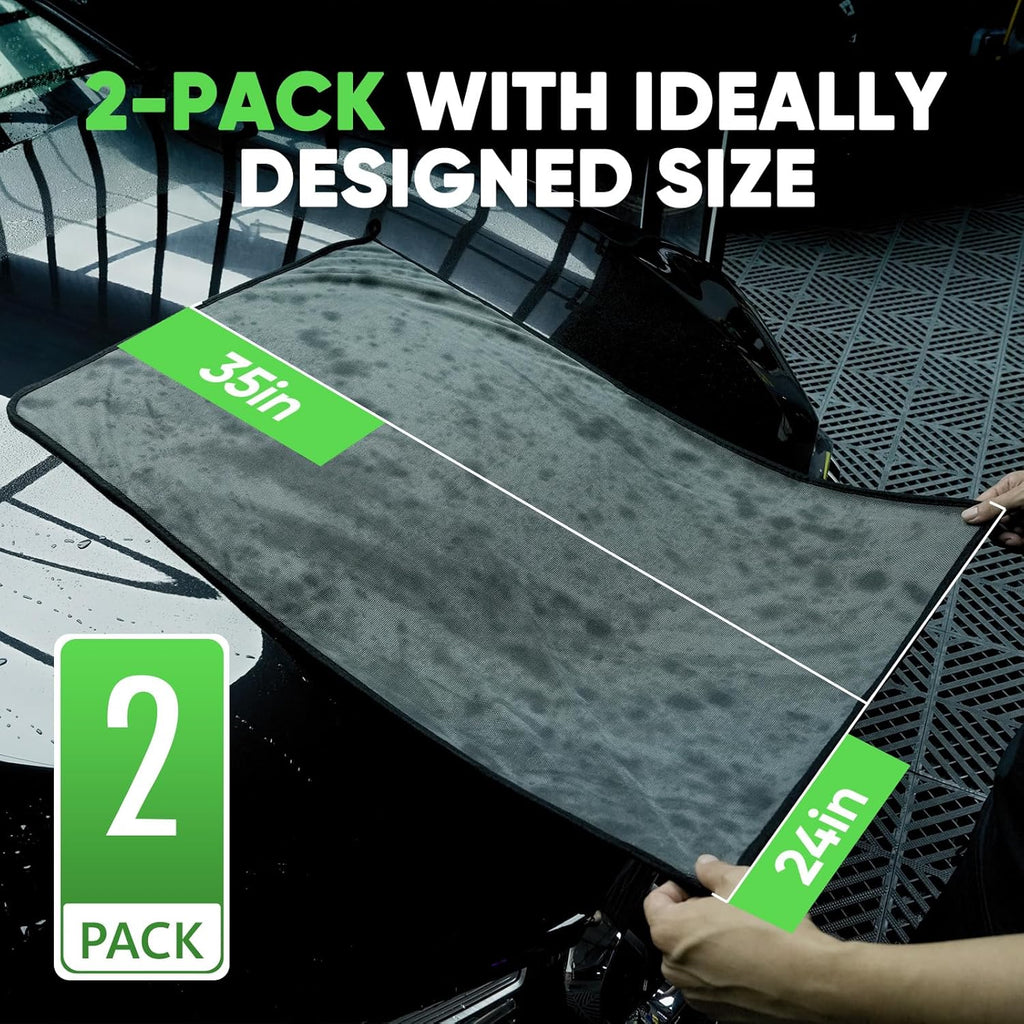 KKV 2-Pack Microfiber Towels (35"x 24") Extra Large Ultra Absorbent Drying Towel for Cars and Trucks, Without Streaks, Scratches, or Water Spots