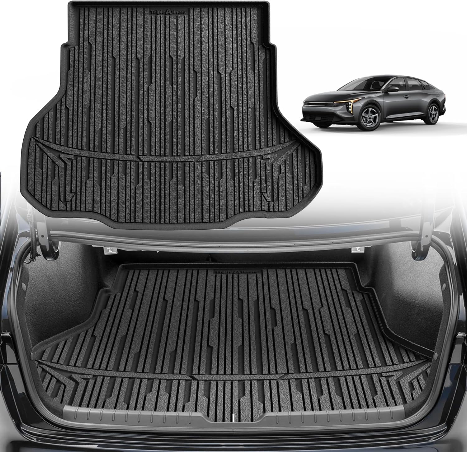 TripleAliners All Weather Trunk Mat Compatible with 2024-2025 KIA K4 Sedan Accessories Cargo Mat Custom Fit TPE Full Coverage Protection Odorless Waterproof Cargo Liner
