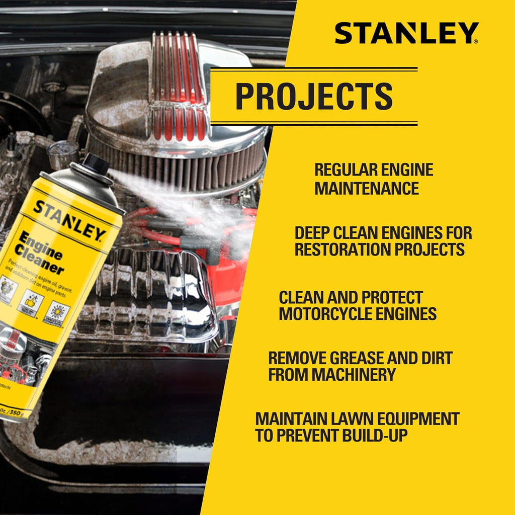 STANLEY AP 92 Engine Cleaner Spray - 12x12 Fl. oz., Automotive Degreaser Spray,Use for Tight Spaces, Non-corrosive - 1 Pack