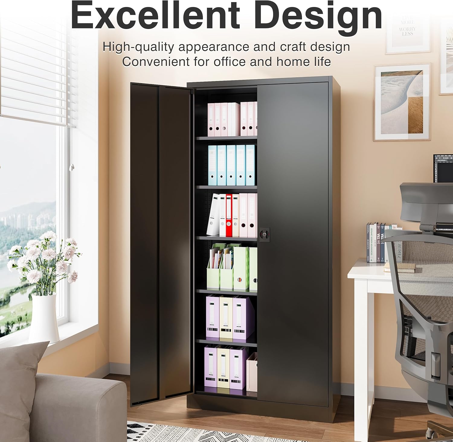 SISESOL Metal Storage Cabinet with 2 Doors and 6 Shelves,71" Lockable Garage Storage Cabinet,Black Metal Cabinets with Lock,Locking Steel Cabinets for Home,Office,Garage,Shop,School