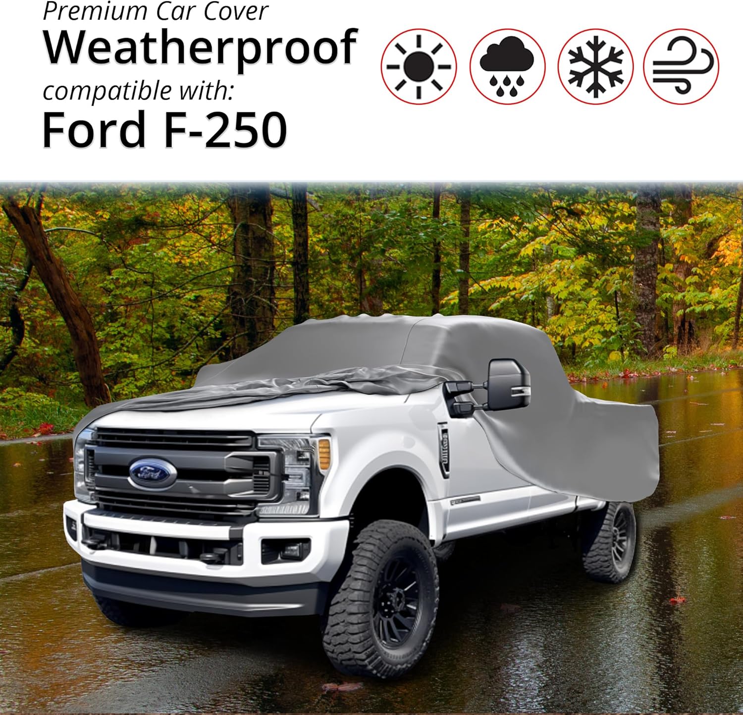 Car Covers Weatherproof Max Truck Cover & Warranty Compatible with Ford 1999-2019 F-250 SuperCab, 6.75 with Camper Shell– Outdoor Cover, Prevents Theft with Cable Lock