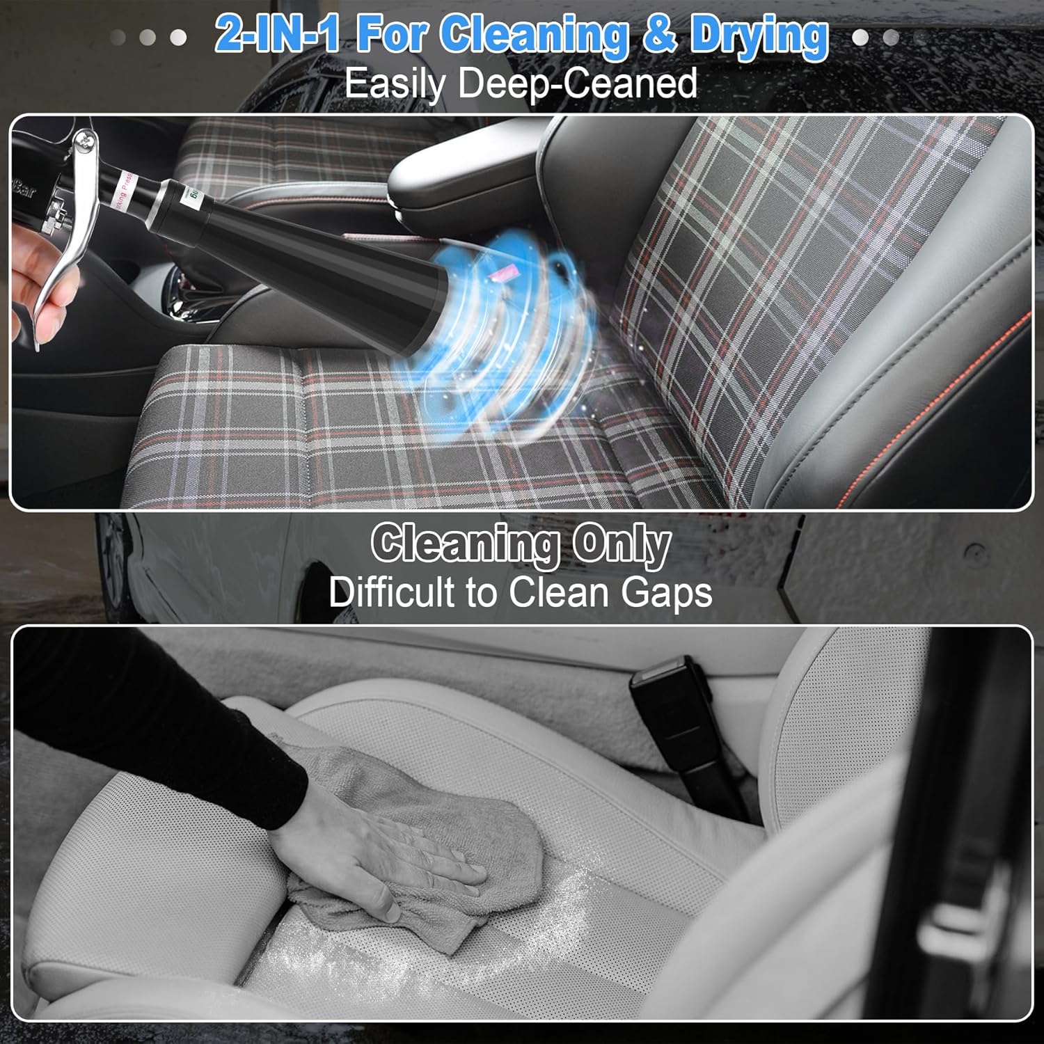 Air Blow Gun Car Detailing Dry Cleaning Gun High Pressure Cleaning Tool, Dryer Blower for Car Surfaces Quickly Blasts Dust, Works with Air Compressor (Black, 2 Set Nozzle)
