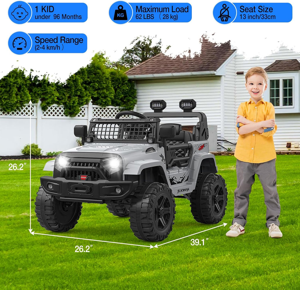 12V Kids Electric Ride On Truck Car w/Parent Remote Control, Spring Suspension, LED Lights & AUX Port | Outdoor Ride Toy for Boys Girls