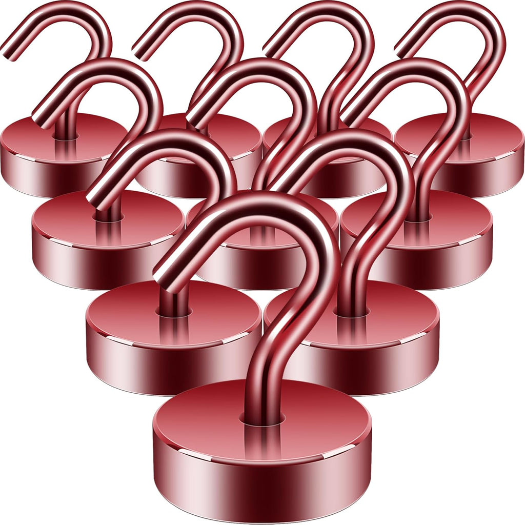 Neosmuk Magnetic Hooks, Cruise Ship Essentials, 40lb+ Heavy Duty Magnetic Hooks for Cruise Cabins, Refrigerator, Grill, Hanging, and Travel | Extra Strong Must-Haves Magnet Hook,Red,Pack of 10