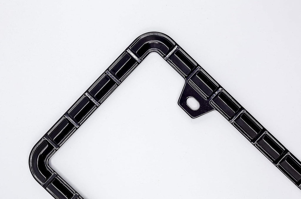 Creathome 3D Brilliance Black License Plate Frames, Pure Zinc Alloy Metal with Chain Patterned