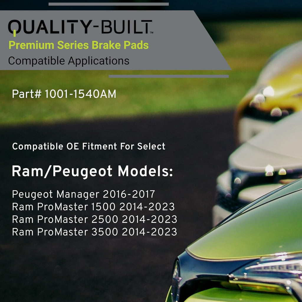 Premium Semi-Metallic Front Brake Pads (1001-1540AM) Compatible with Peugeot Manager 2016-2017, Ram ProMaster 1500 2014-2023, Ram ProMaster 2500 2014-2023, Ram ProMaster 3500 2014-2023