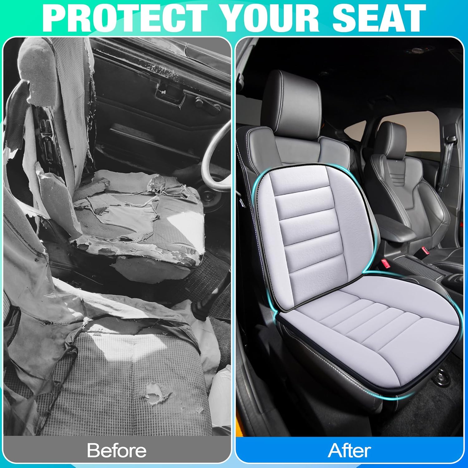 MYFAMIREA Car Seat Cushion and Lumbar Support Pillow 1.2'' Thick Memory Foam Desk Chair Cushion Back Support for Automotive Seat Driver, Travel, Leg and Back Pain Relief, Washable, Adjustable, Gray